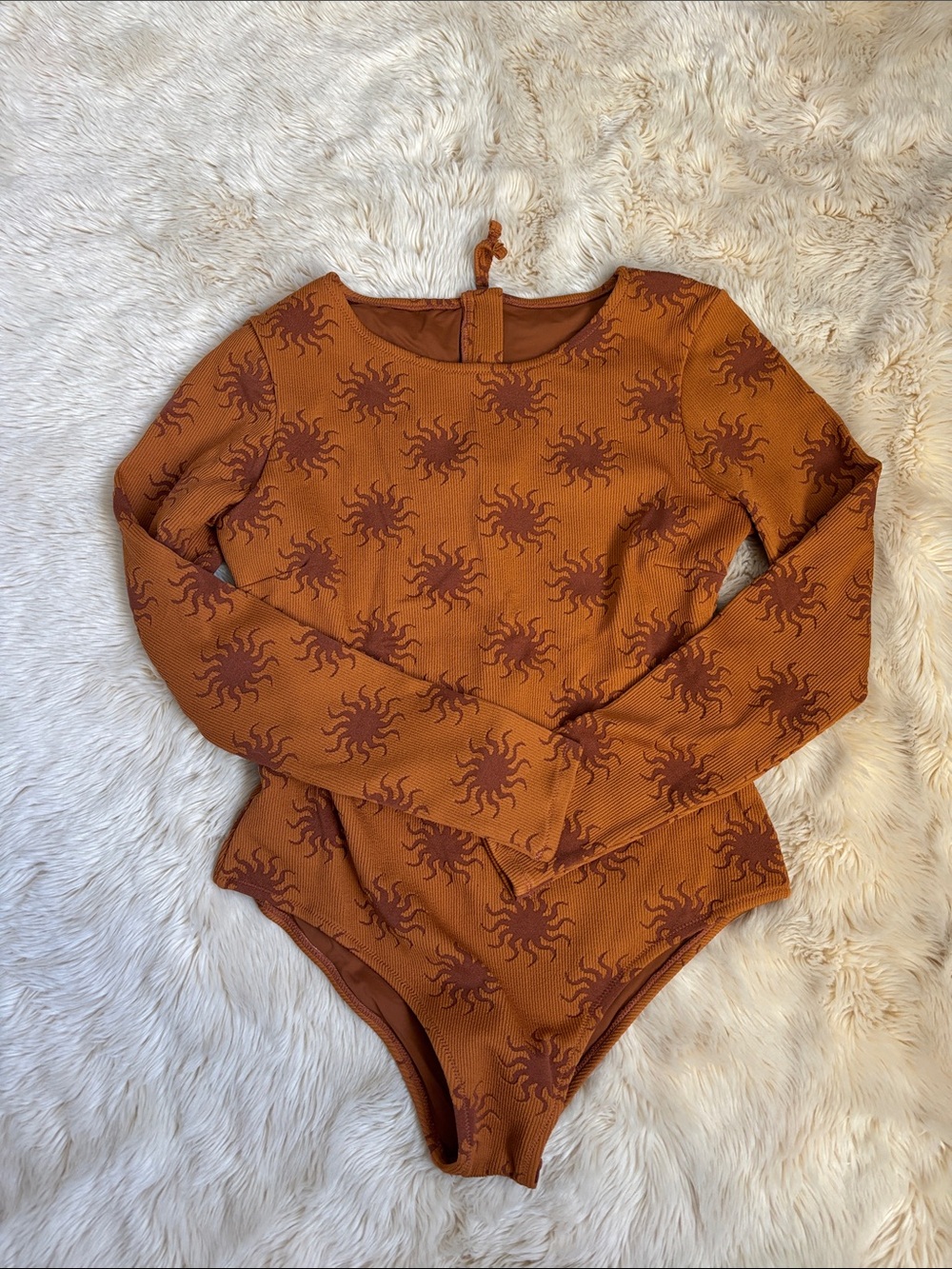 Thrills Rust Long Sleeve Sun-Print One Piece
